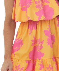 Lime Lush Marigold Floral Print Strapless Overlay Short Dress