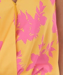 Lime Lush Tops Marigold Floral Print Surplice Woven Tank Top