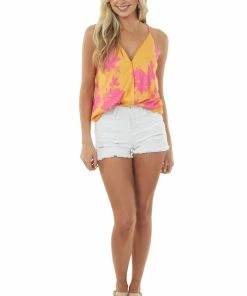 Lime Lush Tops Marigold Floral Print Surplice Woven Tank Top