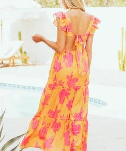 J.NNA Marigold Floral Ruffle Strap Tiered Maxi Dress Dresses