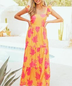 J.NNA Marigold Floral Ruffle Strap Tiered Maxi Dress Dresses