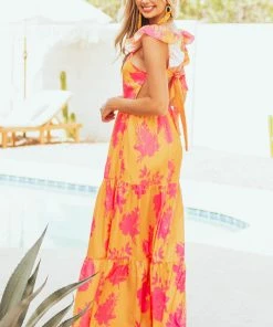 J.NNA Marigold Floral Ruffle Strap Tiered Maxi Dress Dresses