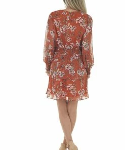 Peach Love Marmalade Floral Keyhole Front Smocked Dress Dresses