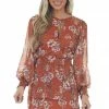 Peach Love Marmalade Floral Keyhole Front Smocked Dress Dresses