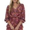 Umgee Maroon And Sienna Floral Print Surplice Ruffle Dress