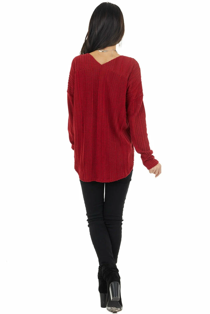 143 Story Tops Maroon Long Sleeve Wide Neck Knit Top With Ribbed Detail 9 143 Story Tops Maroon Long Sleeve Wide Neck Knit Top With Ribbed Detail