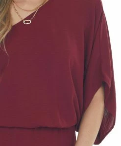 Eesome Maroon One Shoulder Elastic Waist Maxi Dress