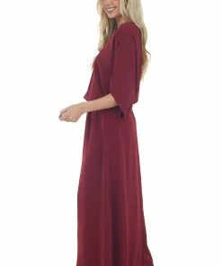 Eesome Maroon One Shoulder Elastic Waist Maxi Dress