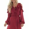 Hailey & Co Maroon Red Cold Shoulder V Neck Short Dress