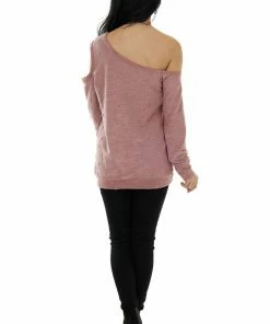 BiBi Tops Marsala Distressed Terry Knit Cold Shoulder Top