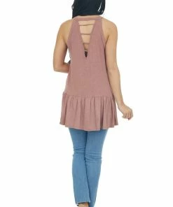 CY Fashion Tops Marsala Halter Neck Drop Waist Top With Ladder Back