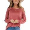 BiBi Marsala Long Sleeve Knit Top With Ladder Detail Tops