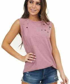 American Chic Tops Marsala Muscle Tank With Laser Cutout Details