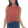 Lush Clothing Tops Marsala Sleeveless Cropped Knit Top With Front Tie Detail