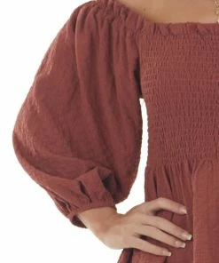 Hailey & Co Marsala Textured Smocked Bodice 3/4 Sleeve Top 25 Hailey & Co Marsala Textured Smocked Bodice 3/4 Sleeve Top