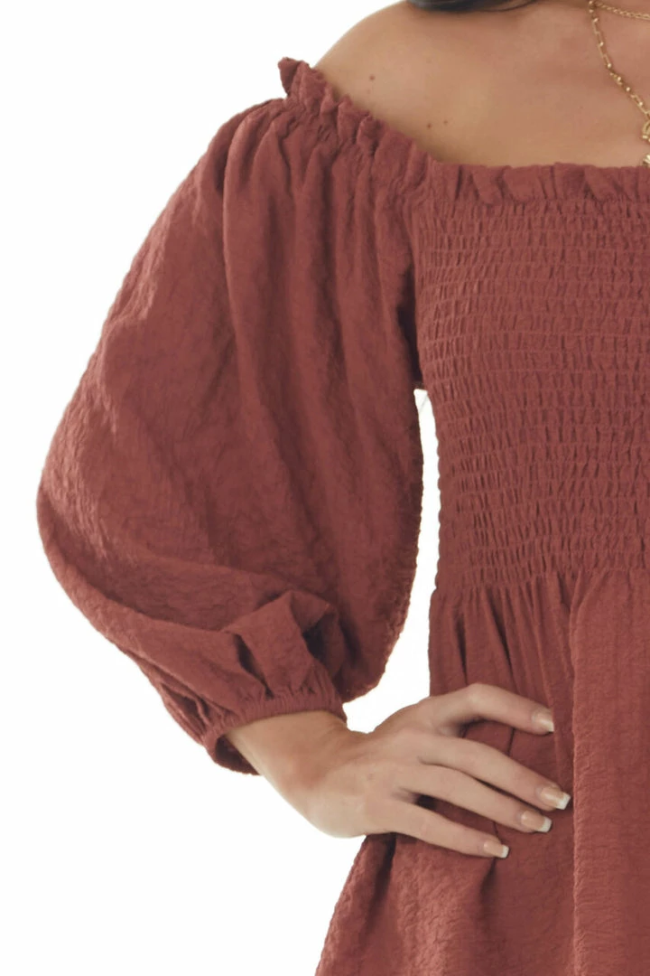 Hailey & Co Marsala Textured Smocked Bodice 3/4 Sleeve Top 10 Hailey & Co Marsala Textured Smocked Bodice 3/4 Sleeve Top