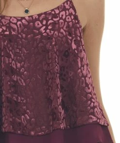 She + Sky Wine Velvet Leopard Print Sleeveless Top