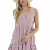 Umgee Dresses Mauve Button Up Sleeveless Tiered Woven Dress