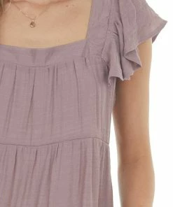 Umgee Dresses Mauve Colorblock Square Neckline Short Dress