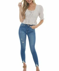 Sweet Lemon Light Mauve Dot Textured Peasant Sleeve Peplum Top Tops