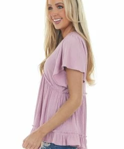 Hailey & Co Tops Mauve Flutter Sleeve Empire Waist Ruffle Top 11 Hailey & Co Tops Mauve Flutter Sleeve Empire Waist Ruffle Top