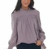 143 Story Tops Mauve High Frill Neck Lace Detail Yoke Blouse