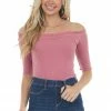 Aemi + Co Mauve Ribbed 3-4 Sleeve Top With Ruffle Trim Tops 2 Aemi + Co Mauve Ribbed 3-4 Sleeve Top With Ruffle Trim Tops