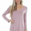 ZENANA Mauve Rounded Hem V Neck Soft Knit Top