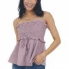 BiBi Tops Mauve Smocked Ruffle Edge Tank Top With Tie