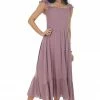 Jodifl Dresses Mauve Smocked Ruffle Strap Ruffle Midi Dress