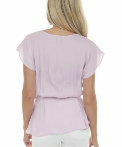 NAKED ZEBRA Mauve Surplice Drop Waist Silky Blouse Tops
