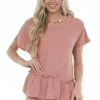 Wishlist Mauve Textured Woven Top With Asymmetrical Layered Peplum Tops 1 Wishlist Mauve Textured Woven Top With Asymmetrical Layered Peplum Tops