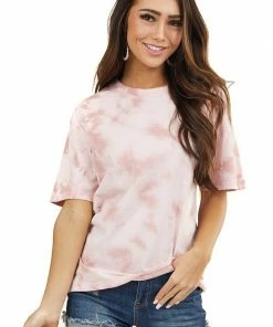 HYFVE Mauve Tie Dye Short Sleeve Knit T Shirt Top