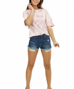 HYFVE Mauve Tie Dye Short Sleeve Knit T Shirt Top