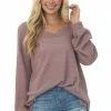 Jodifl Tops Mauve Waffle Knit Top With Long Bubble Sleeves