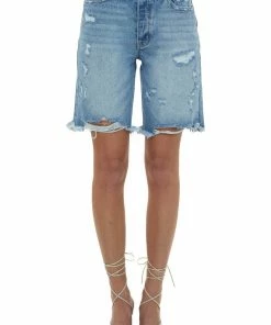 KanCan Bottoms Medium Acid Wash Distressed Bermuda Shorts