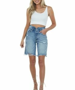 KanCan Bottoms Medium Acid Wash Distressed Bermuda Shorts