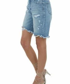 KanCan Bottoms Medium Acid Wash Distressed Bermuda Shorts