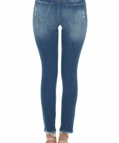 Special A Bottoms Medium Dark Wash Distressed Mid Rise Jeans