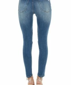 Special A Bottoms Medium Dark Wash Mid Rise Distressed Skinny Jeans