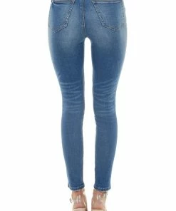 Special A Medium Dark Wash High Rise Button Fly Skinny Jeans