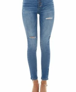 Special A Medium Dark Wash High Rise Button Fly Skinny Jeans