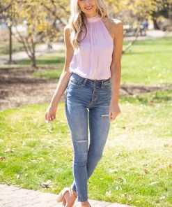 Special A Medium Dark Wash High Rise Button Fly Skinny Jeans