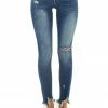 Special A Bottoms Medium Dark Wash Mid Rise Skinny Jeans With Shark Bite Hem