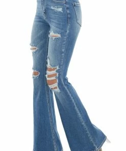 Cello Jeans Medium Denim Distressed High Rise Flare Jeans