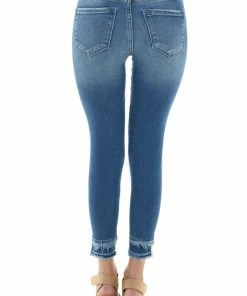 KanCan Medium High Rise Frayed Slit Hem Skinny Jeans