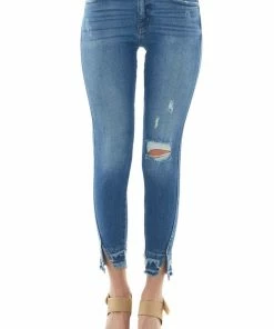 KanCan Medium High Rise Frayed Slit Hem Skinny Jeans