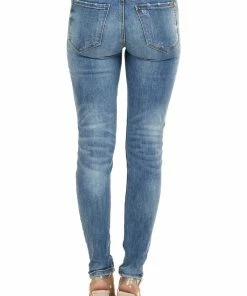 Special A Bottoms Medium Wash Denim Mid Rise Distressed Skinny Jeans