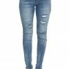 Special A Bottoms Medium Wash Denim Mid Rise Distressed Skinny Jeans
