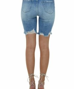 I&M Medium Wash Distressed Bermuda Denim Shorts Bottoms